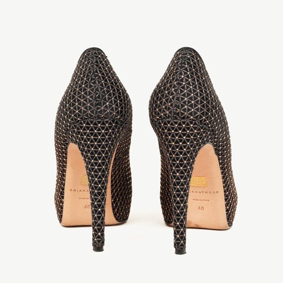 Brian Atwood Maniac Black Rhinestone Platform Pumps - Picture 3 of 10